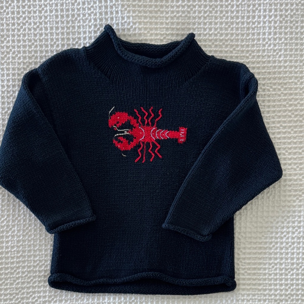 Boys Navy Chunky Knit Sweater with Red Lobster Design, Sz 4